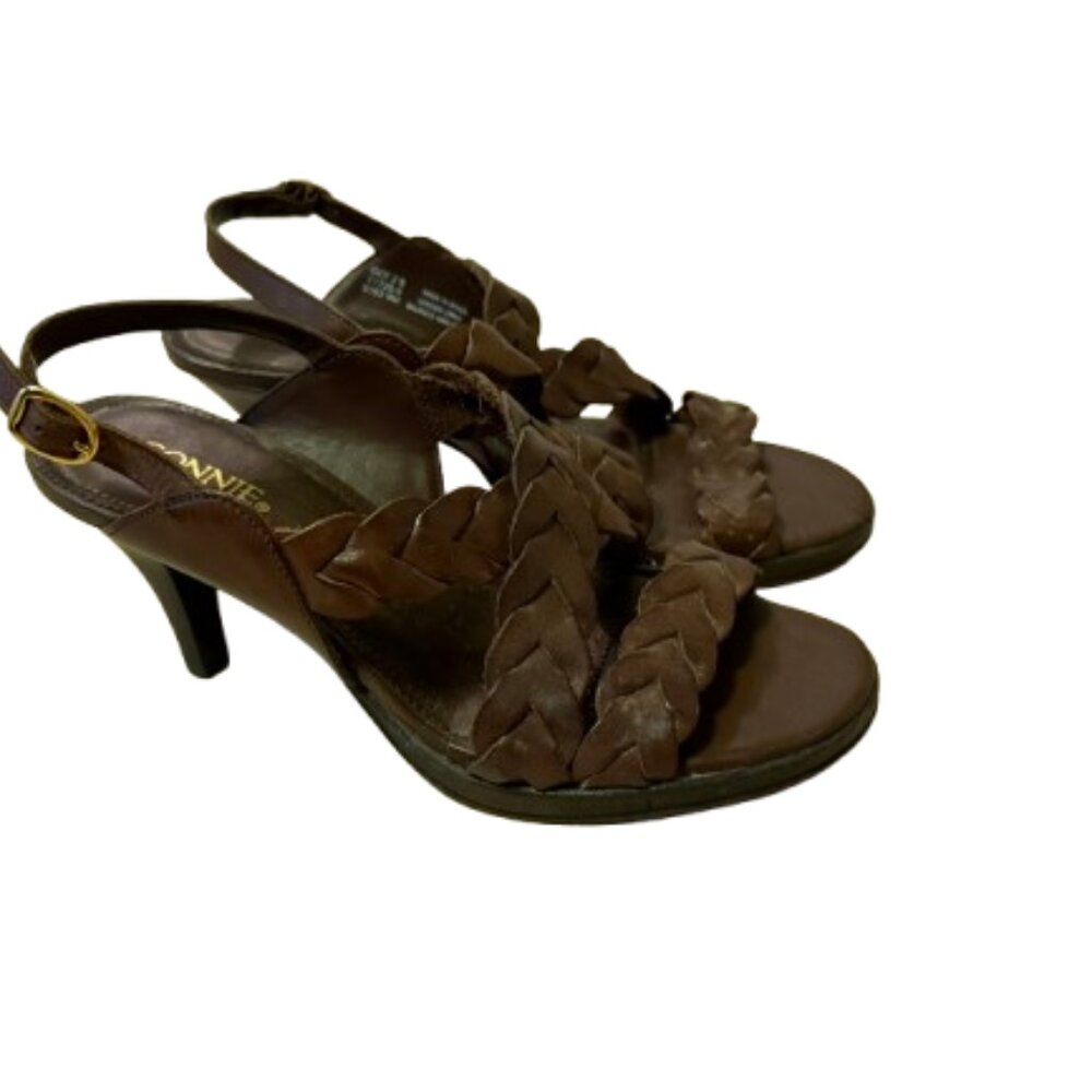 Connie Brown Leather Braided Heel Sandal - 9M